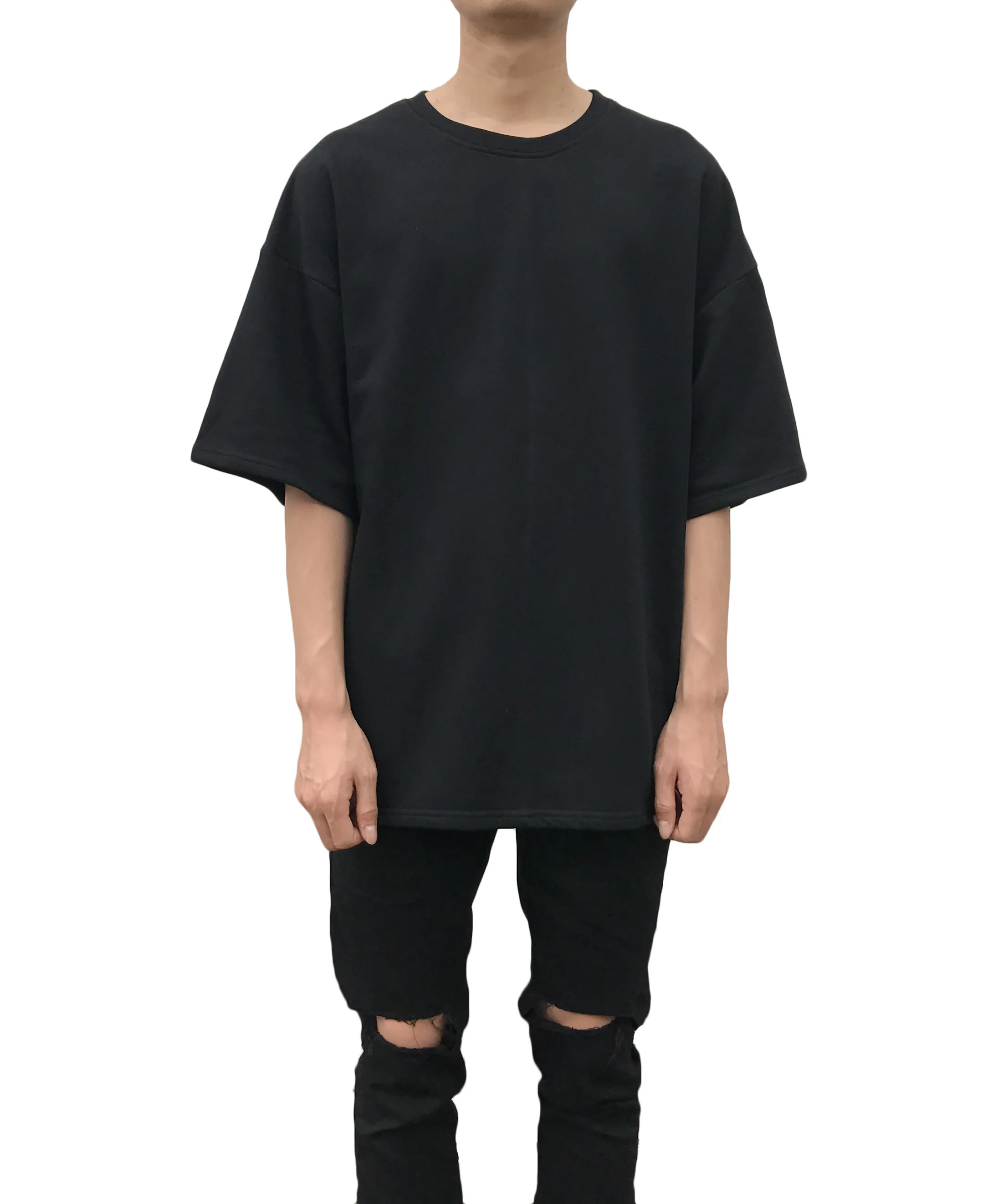 ZT108 Premium 100% French Terry Cotton Heavy Tee Shirts Oversized Blank Black Boxy Fit T Shirt