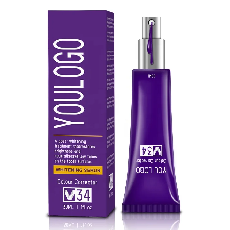 Private Label Teeth Whitening Purple Toothpaste V34 Color Corrector Tooth Paste 50ml V34 Colour Corrector