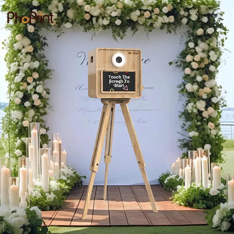2024 Latest Wooden Selfie Photo Booth Machine With Built-in Flash Ring And Camera