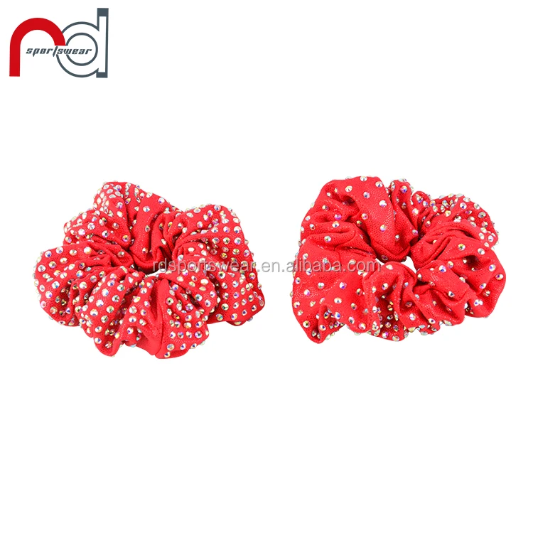 Ruida Customize Cheer And Dance Red Mystique Scrunchies With AB Rhinestones For Girls