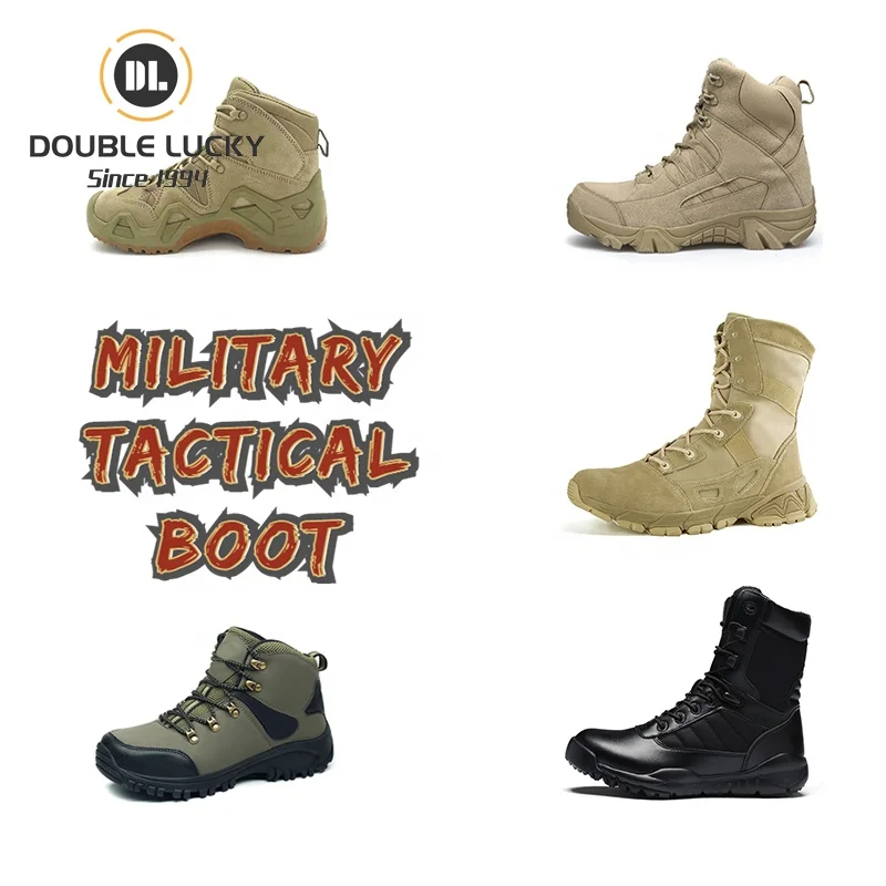Double Lucky Hiking Anti-Slip Botas Hombre Shoe Factories China Hot Sale Leather Boots Outdoors Deser Tactical Boots