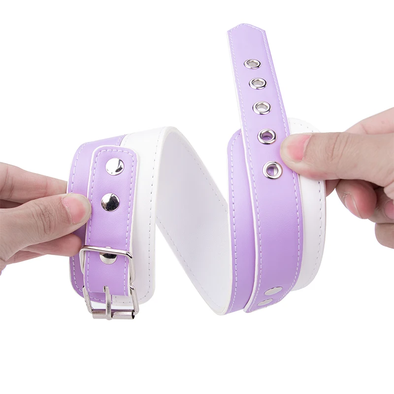 Cute Design purple BDSM Slave Submissive Restraint Bondage Fetish Choke Collar With Metal Chain Leash