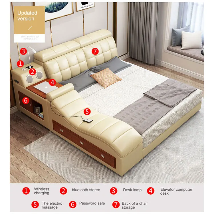 
FEIFAN Wholesale Leather and Fabric Sofa Bed with Power Line Slotting Machine Adjustable Headrest Smart Bed 