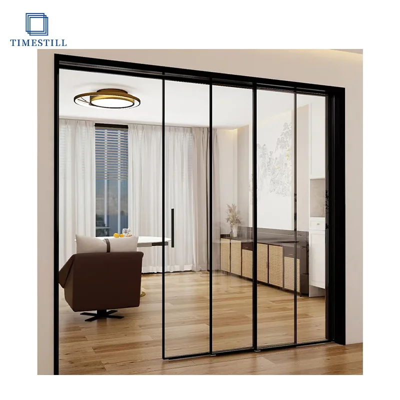 80 Micro Edge Triple Link Door Optional Art Glass Aluminum Framed Sliding Door with Multiple Doors