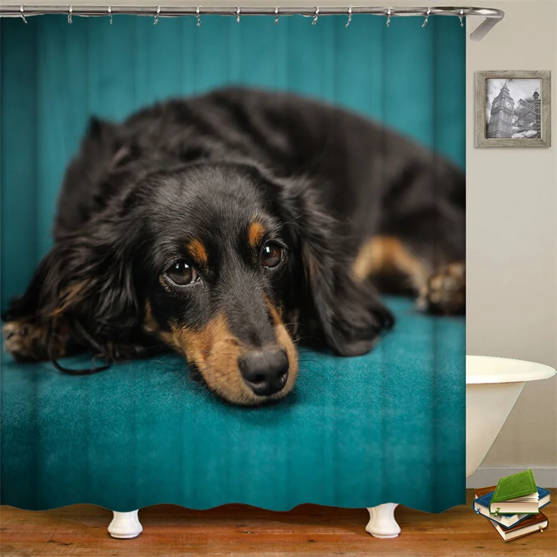 
i@home ready made mildew resistant 3d digital dog printed waterproof shower curtain bathroom 