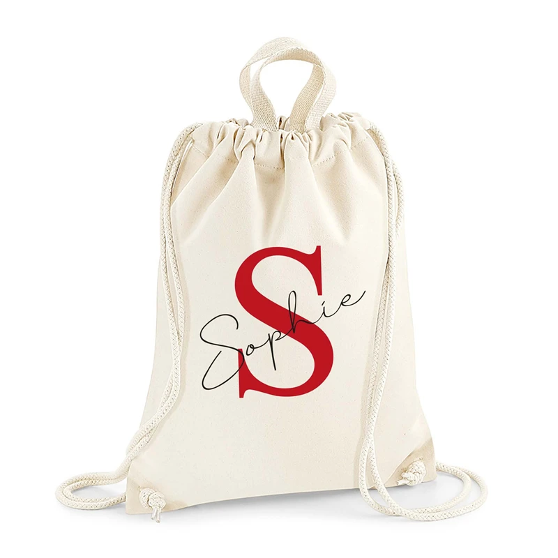 Custom Logo Drawstring Christmas Backpack Canvas Cotton Gift Bag
