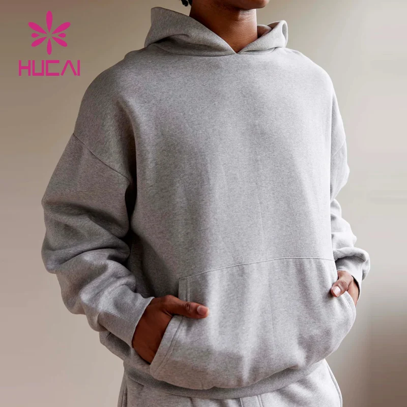 HUCAI OEM High Quality Manufacturers Men Fleece Cotton Polyester Custom logo Plain Men Sports Gym Oversized Unisex Hoodies
