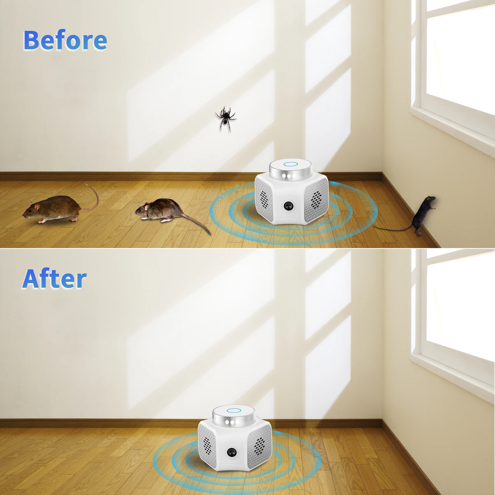 Original Factory Ultrasonic Rat Repellent Rodent Deterrent with Flashing Light PIR Sensor Indoor Ultrasonic Mouse Repeller