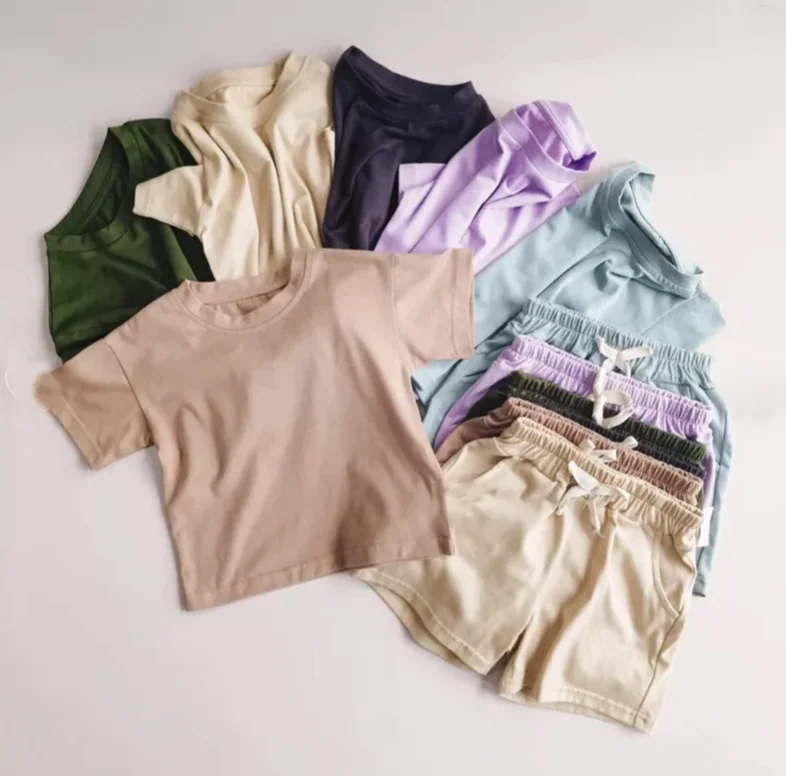 Basic Outfits Kids Boys Girls Summer Cotton Short Sleeve Tracksuit Set Children 2 Piece Causal Sports Clothes Set