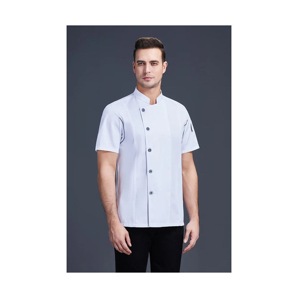 Good Selling Accept Customized Logo Wear-Resistant Single Row Gray Buckle Short Sleeve Restaurant Chef Kitchen Clothing
