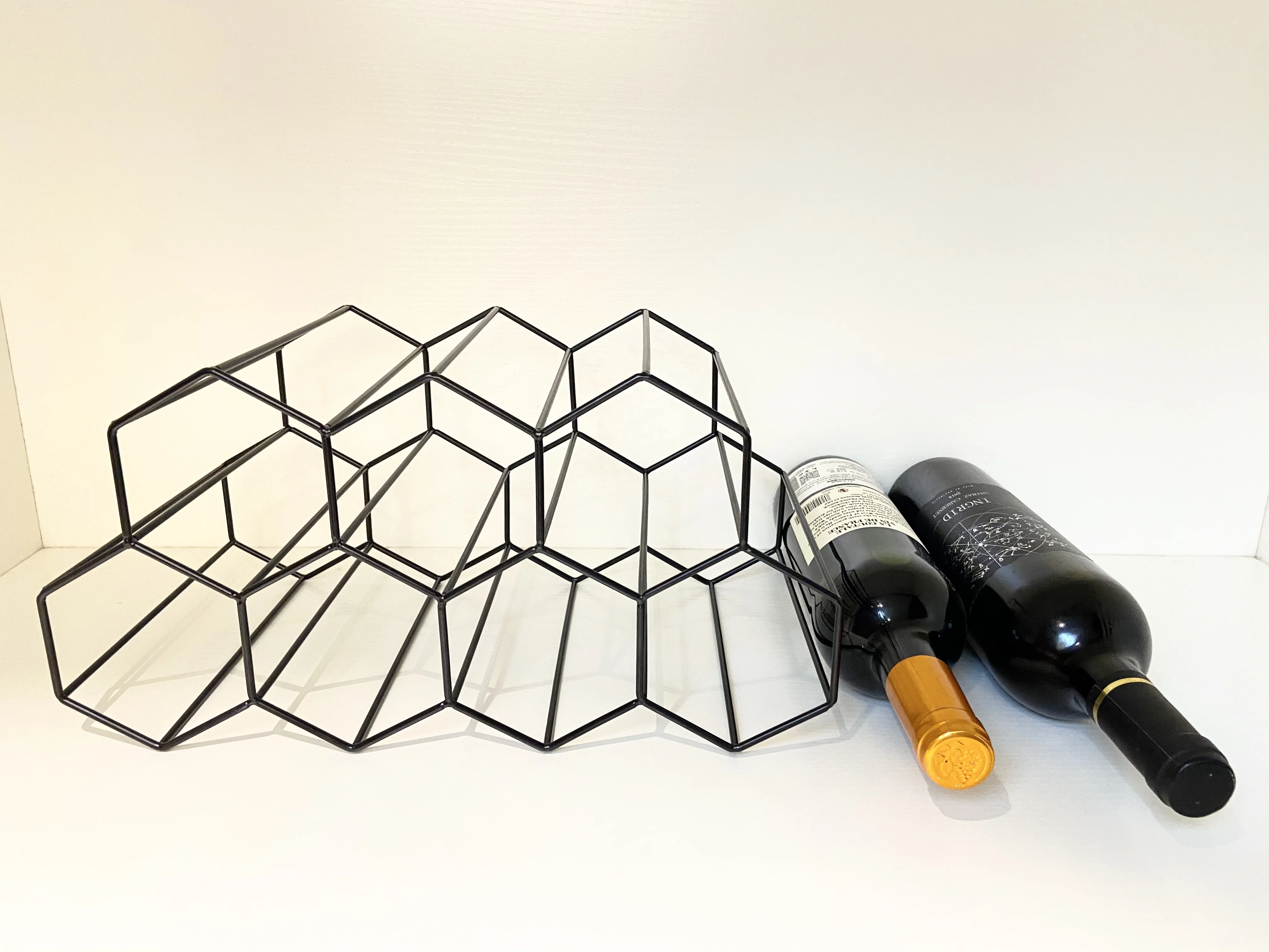 550-10C Home Decor  Honeycomb Shape Metal Gold 7 Bottles Wine Rack Holder Stackable Free Standing