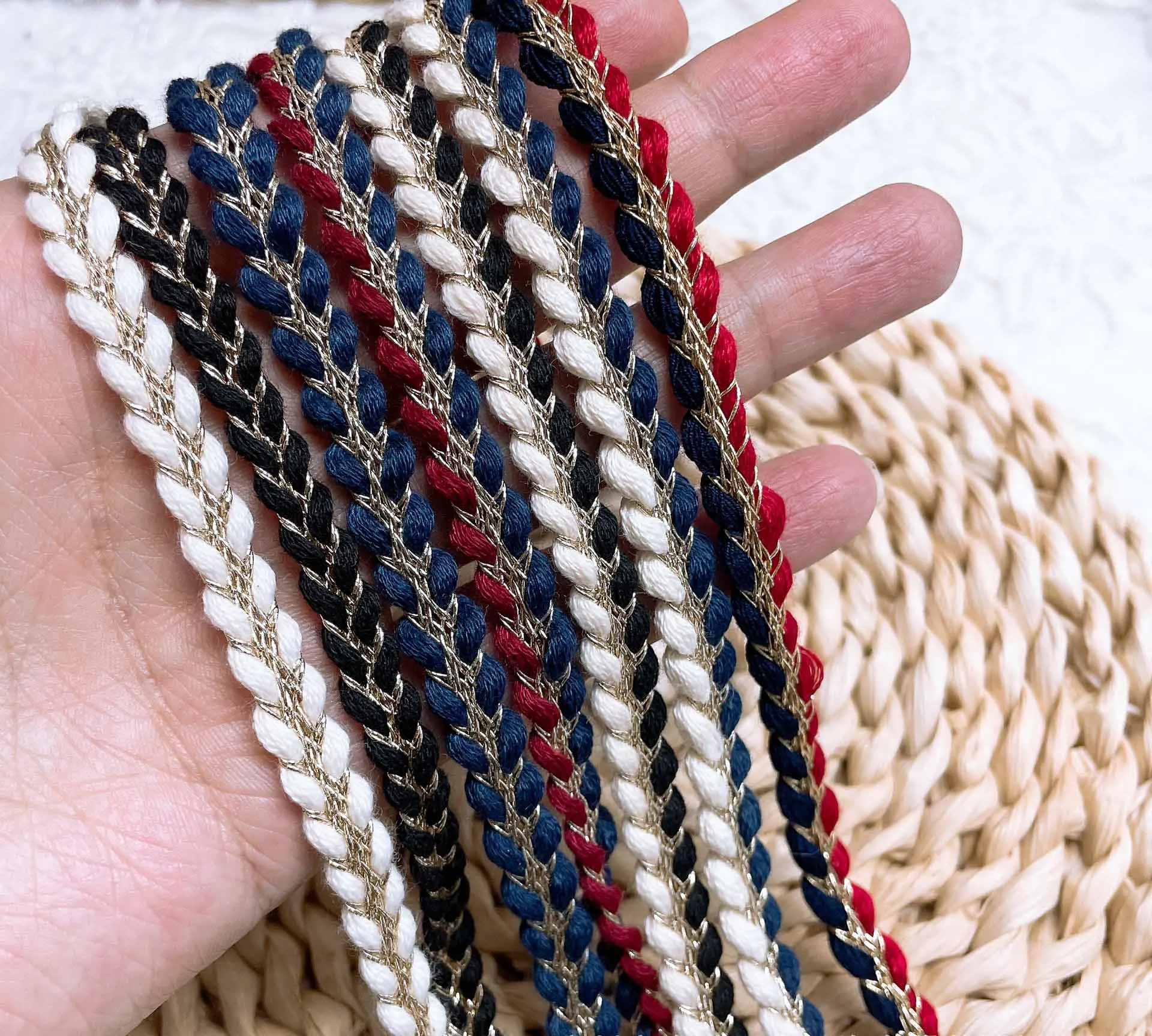 JFL016 Small Fragrant Wind Braided Non-elastic Soft Skin-friendly Two-color Rope Braid Clothing Bags Decorative Webbing Access