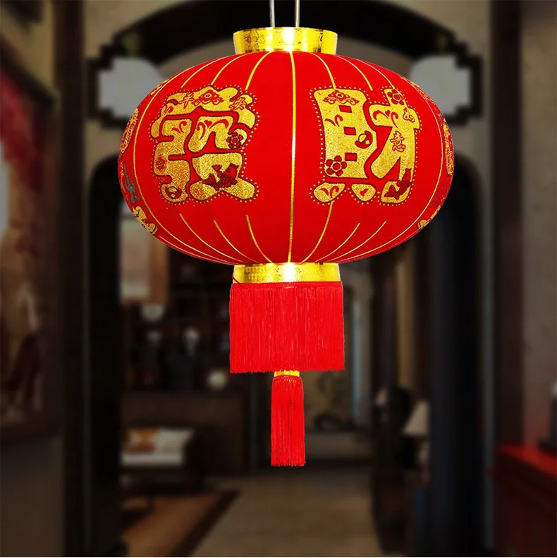water proof outside Chinese lanterns new year lantern decorative hanging flocking lanterns
