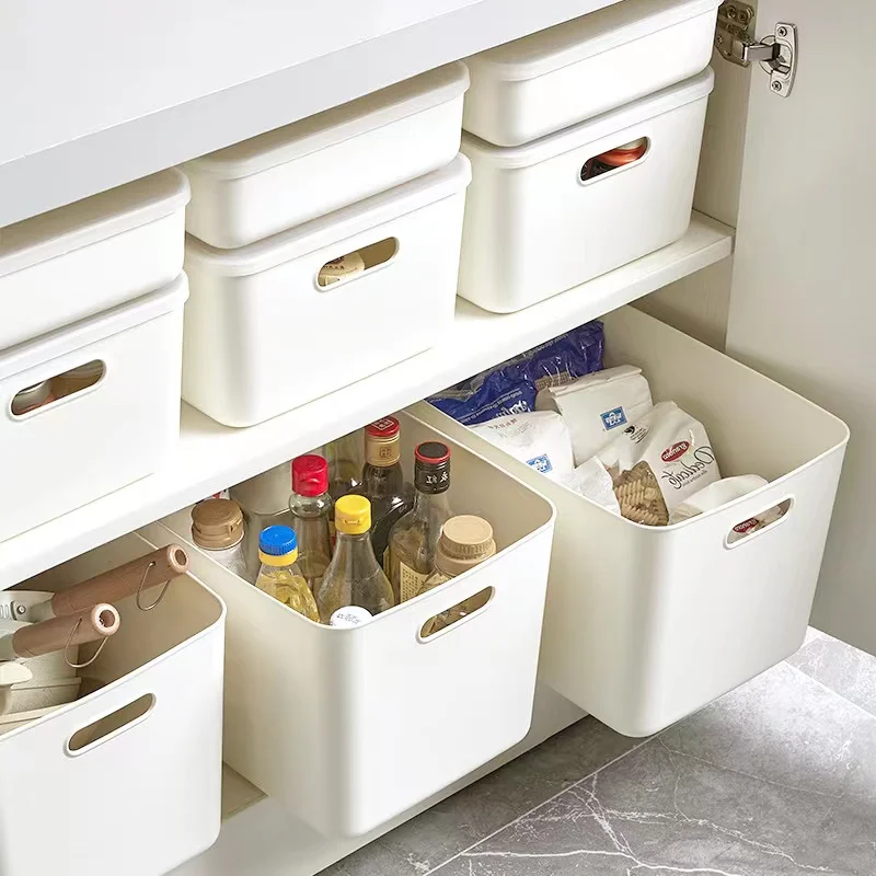 Home Storage Organization Multifunctional Thickened Storage Basket Sundries Plastic Storage Box Lid Optional