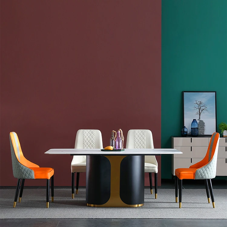 Foshan wholesale Nordic furniture black and gold metal low fee white stone marble top Turkish dining table and chairs