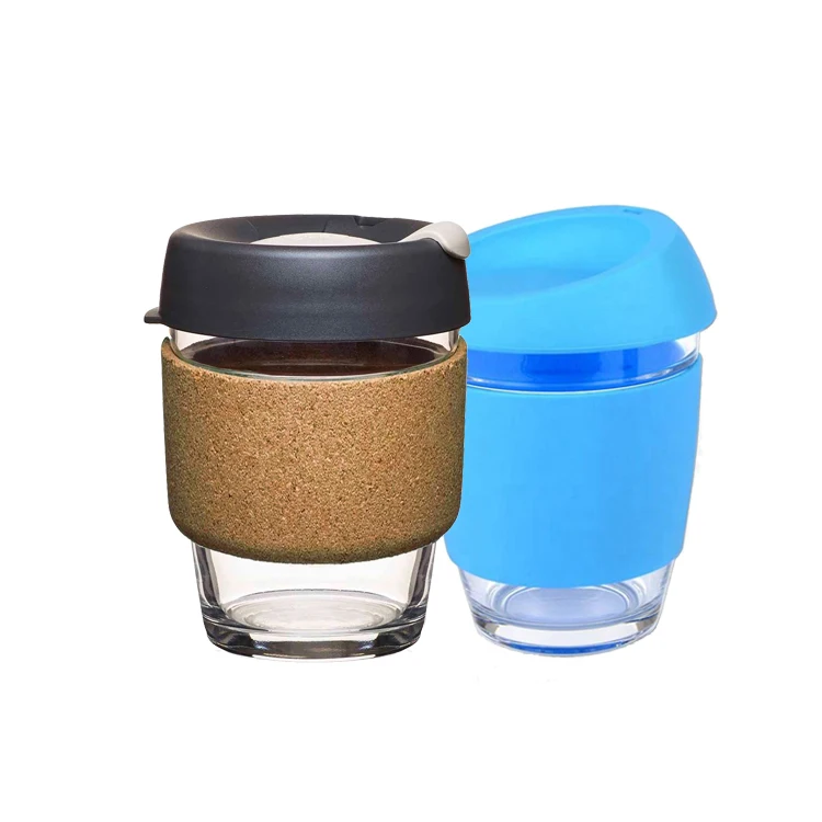Прозрачная дорожная кофейная кружка на заказ, многоразовая кофейная кружка из боросиликатного стекла с пробковым силиконовым рукавом