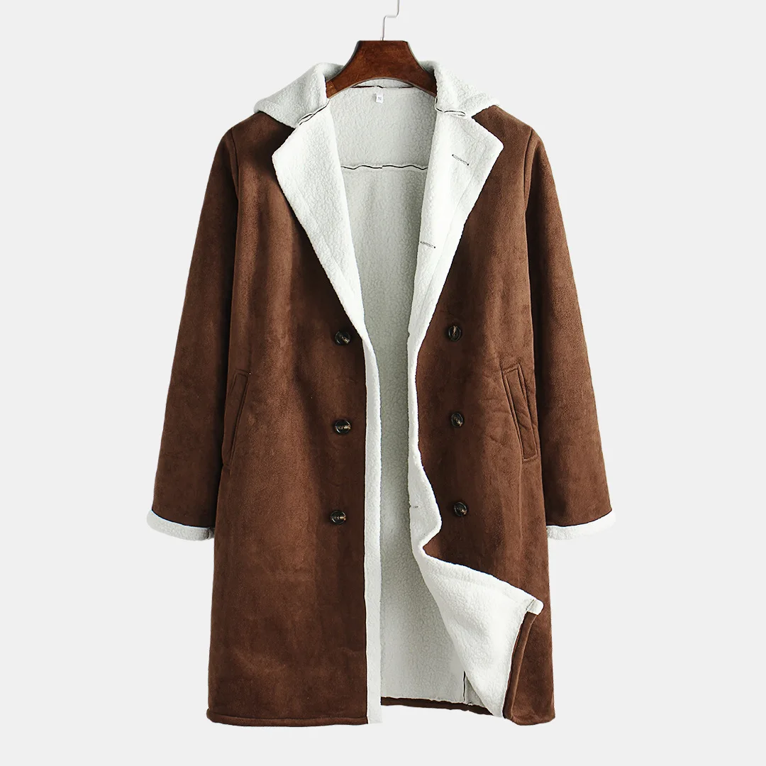 Free shipping Customized High Quality Fashion Vintage Fur Lined Faux Leather overcoat Warm Man Jacket