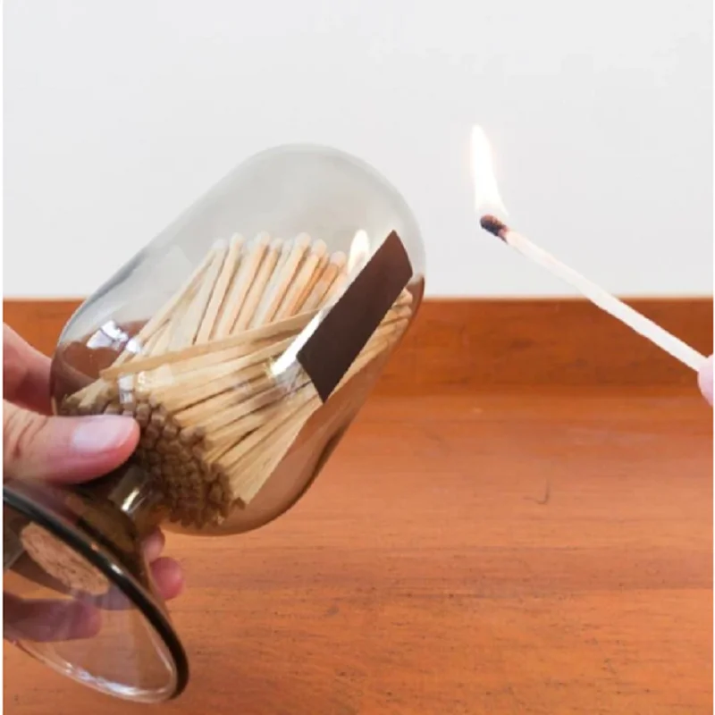 New Design custom size and color small fireplace glass match cloche match sticks glass bottle holder