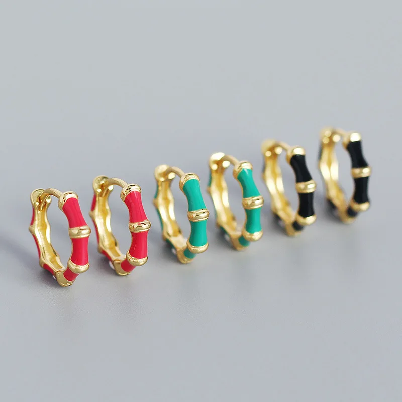 925 Sterling Silver Earrings Colorful Women Huggie Earring With Zircon Dripping Oil Craft Enamel Hoop Earring