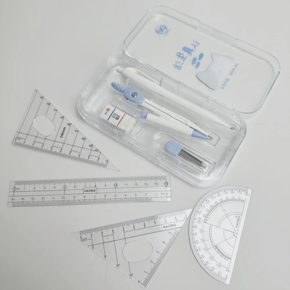 Direct Sale Math Geometry Set 8pcs with Double box Include Mechanical pencil Compass Pencil Lead Refill ruler Compass set