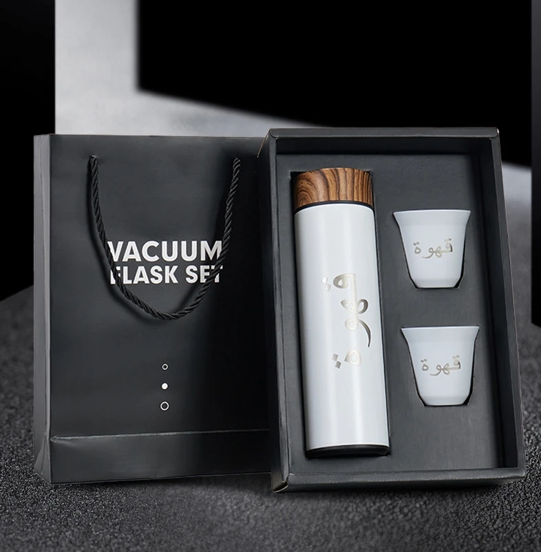 Business Thermoses Coffee 2 Cups Gift Sets 3 IN 1 Double Wall Water Bottle 500ml Thermoses Vacuum Flasks