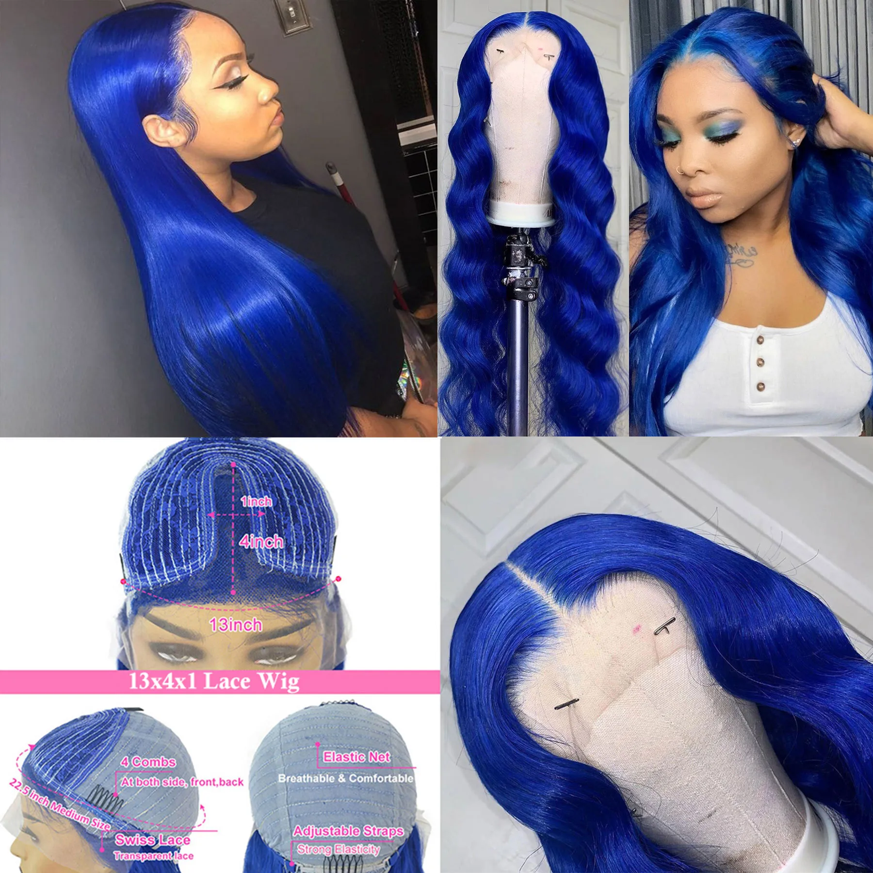 Blue Color 13*4 Lace Front Wigs with Pre Plucked Hairline Brazilian Remy Hair Body Wave Lace Front Human Hair Wig with Baby Hair