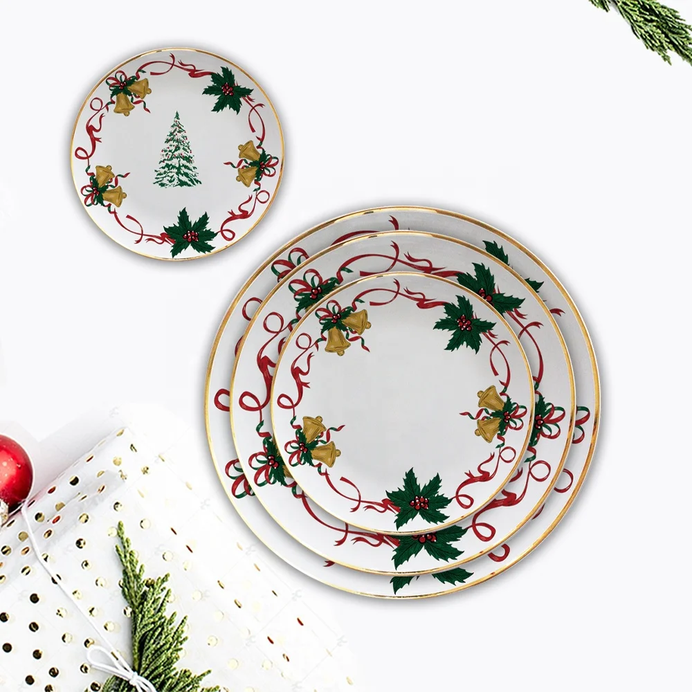 Christmas 2021 ceramic plates sets dinnerware tableware bone china christmas tree plates