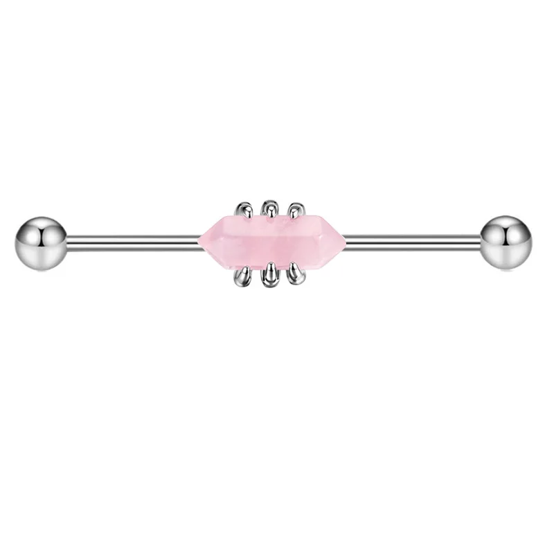 Stainless Steel Opal Stone Industrial Barbell Scaffold Earring Round Ear Stud Cartilage Helix Tragus Piercing Jewelry