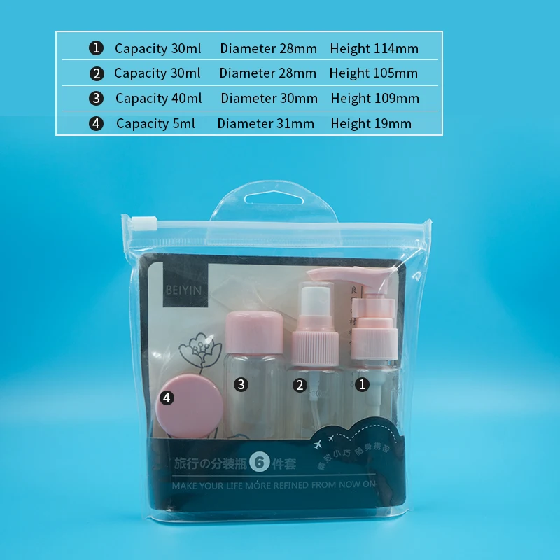 6 in 1 Sprayer with bottle personal care empty cosmetic packaging skin care bottle set with 6 in1