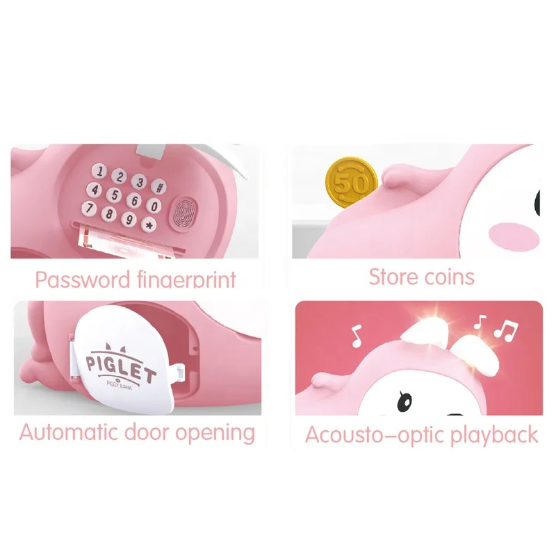 Custom music piggy bank toy cartoon pig money box 2 IN 1 fingerprint or password unlocking toy children coin bank