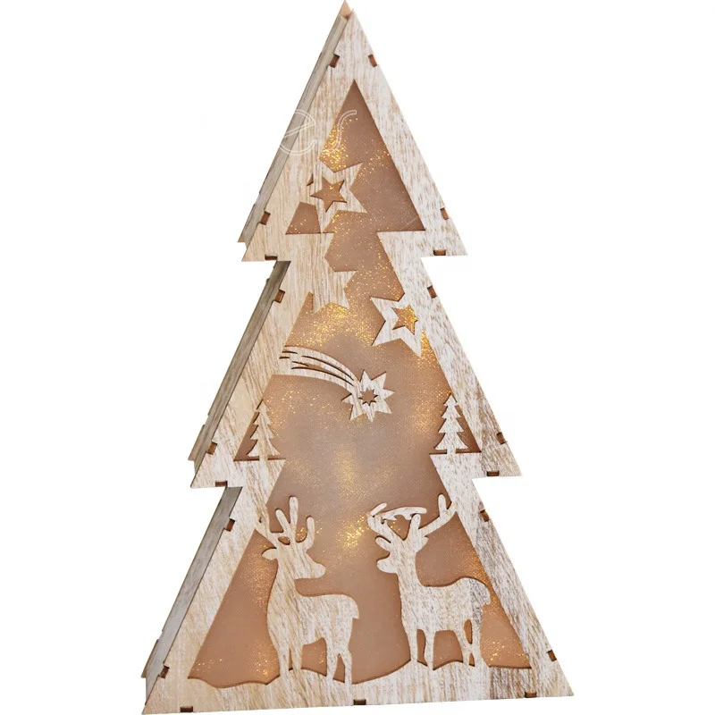 
Cocostyles bespoke delicate engraving reindeer wooden lamp box for gift Christmas tree ornament indoor Christmas decoration 2019 