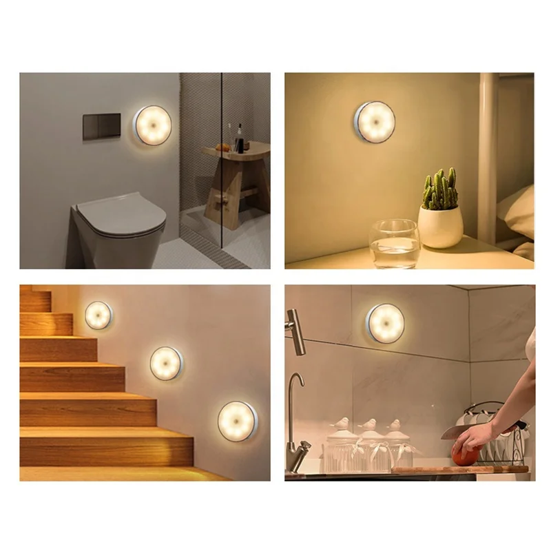 6000K Daylight Lamp Motion Sensor Light Indoor Battery Operated Ceiling Light Solar Charge Round Wireless Wall Lights