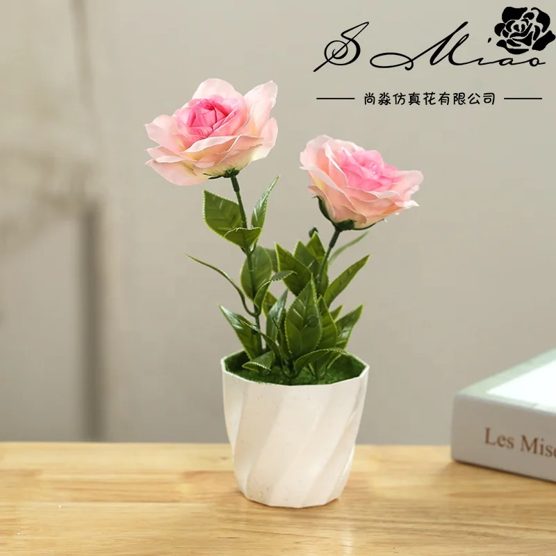 Living Room Indoor Plant Decoration Two-headed Rose Bonsai Simulated Artificial Plant Bonsai