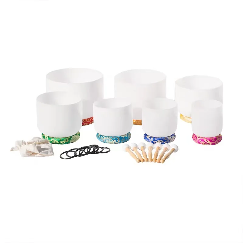 Frosted Quartz Healing Bowl with bag Wholesale 7pcs Crystal Singing Bowl sound healing chakra bowl set