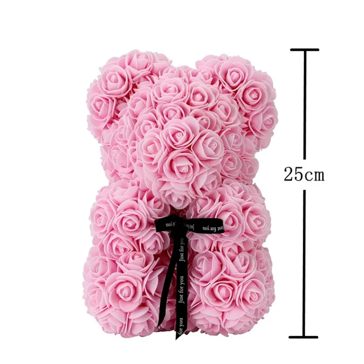 High Quality Artificial PE 25CM Colorful Red Rose Bear Teddy Bear Rose With Ribbon Valentine Day Gifts