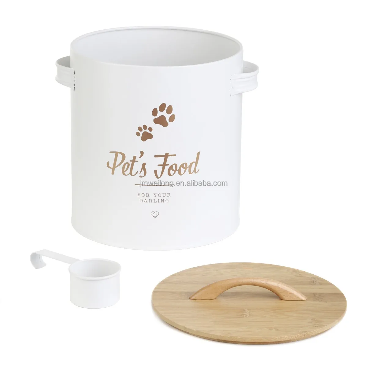 Home Metal Dog Food Pet Food Treats Storage Container Tin Jar With Bamboo Lid Storage Canister Vintage Design