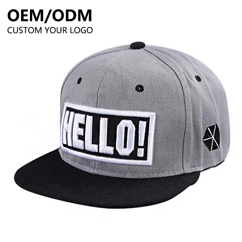 wholesale high quality 100% Cotton Fashion Sports cap Custom Logo Men Plain Flat Bill Brim Pattern Hip Hop Snapback Cap Hats