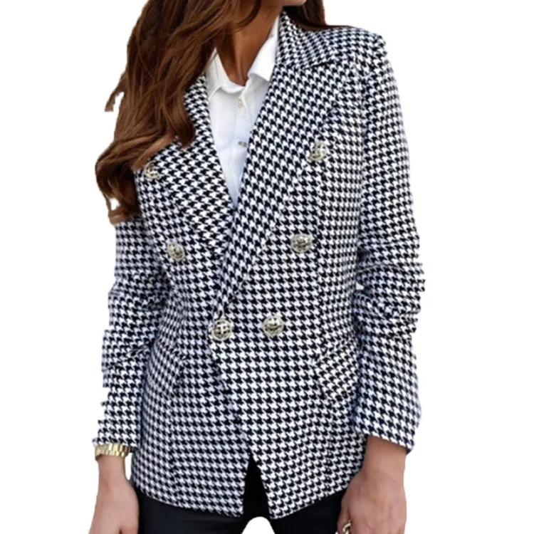 Elegant autumn winter plaid women blazer coat Causal long sleeve tweed coat short Office ladies pocket women suit blazer