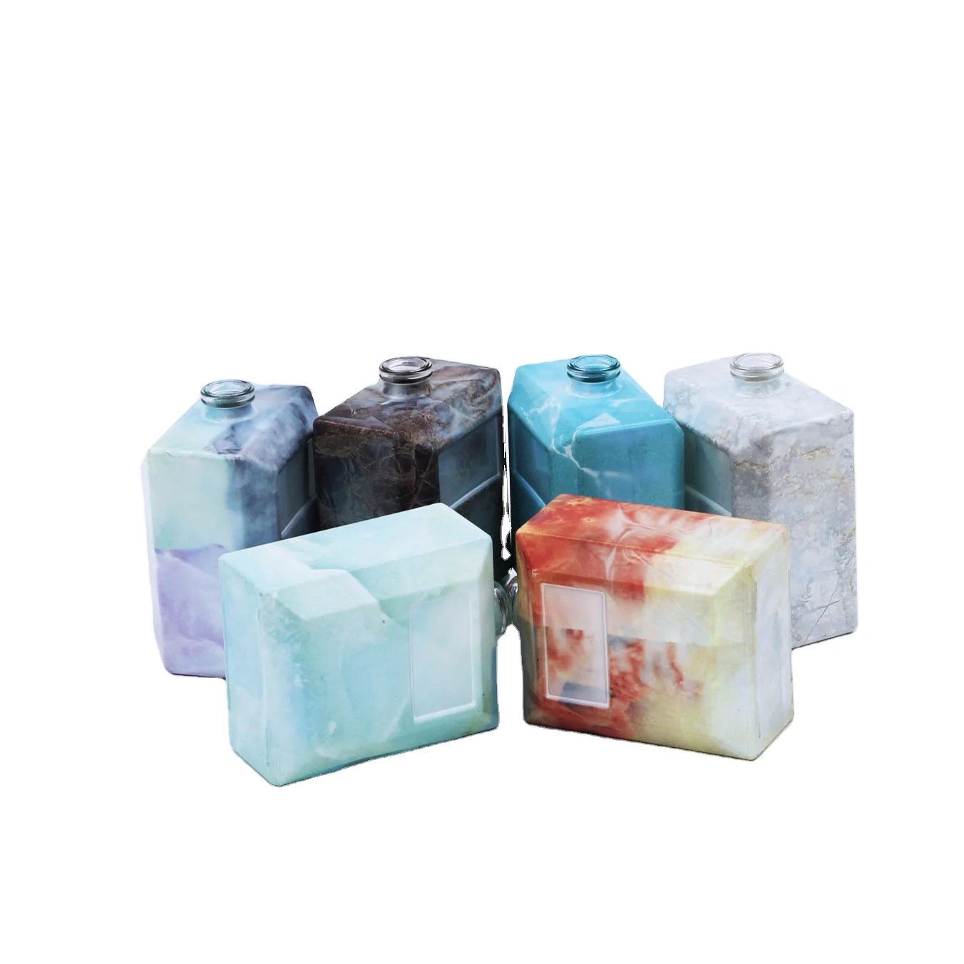 Wholesale high quality unique marbled square 50ml glass perfume bottle