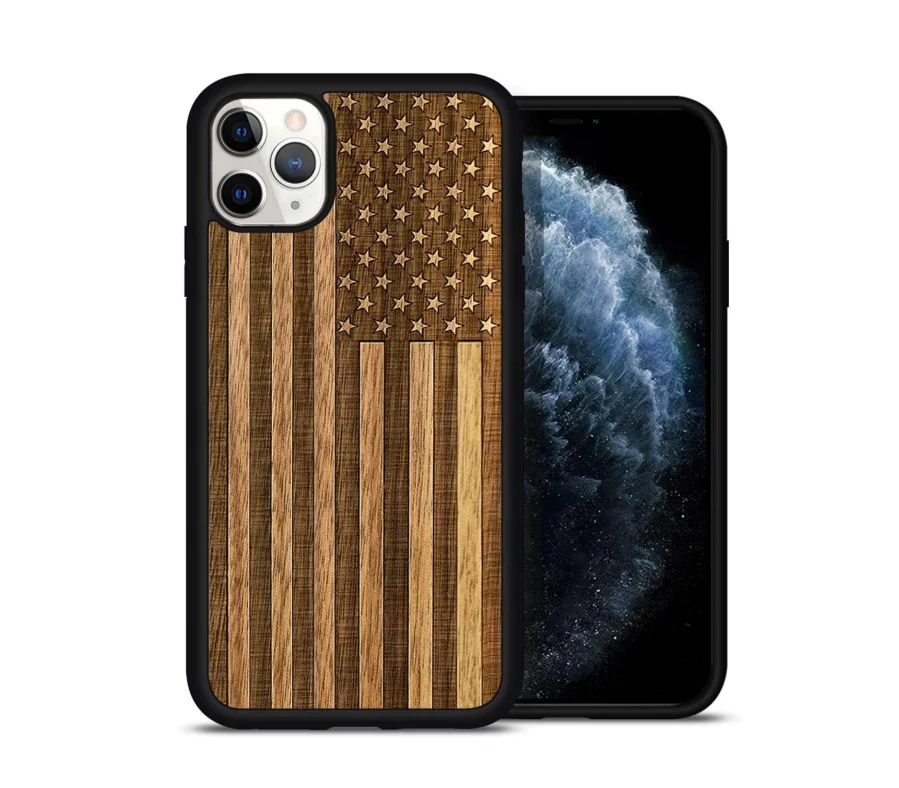 Wooden Mobile Phone Case Natural Wood & Black Soft TPU] Shockproof Protective Cover Unique and Elegant Wooden Case