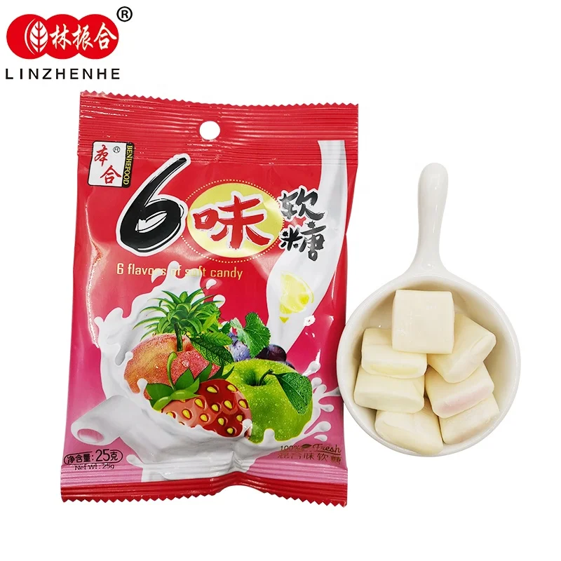 Six flavors fruit taffy candy good taste soft candy