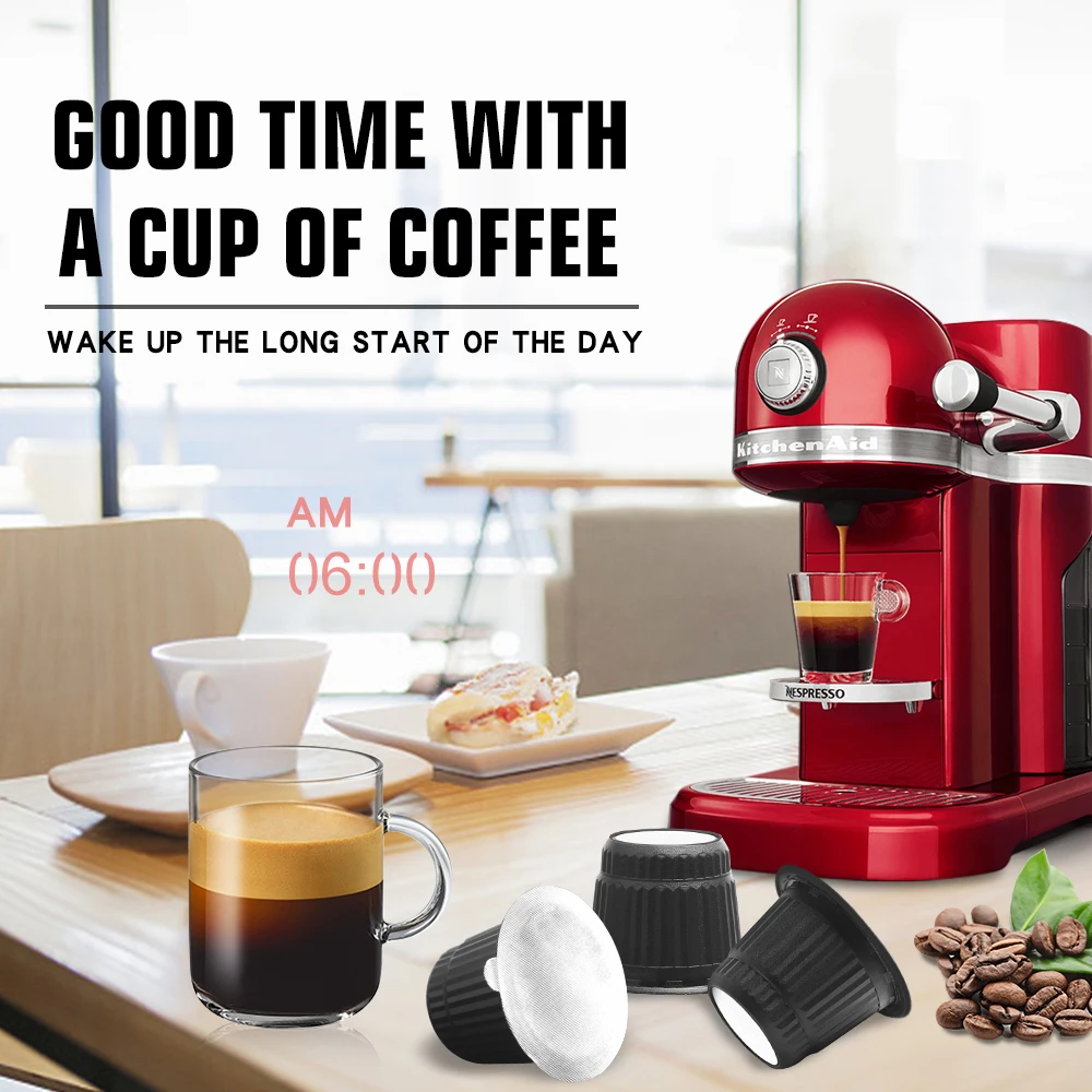 Refillable Nspresso Filter Reusable Nspresso Coffee Capsules With  Disposable Aluminum Foils Lids