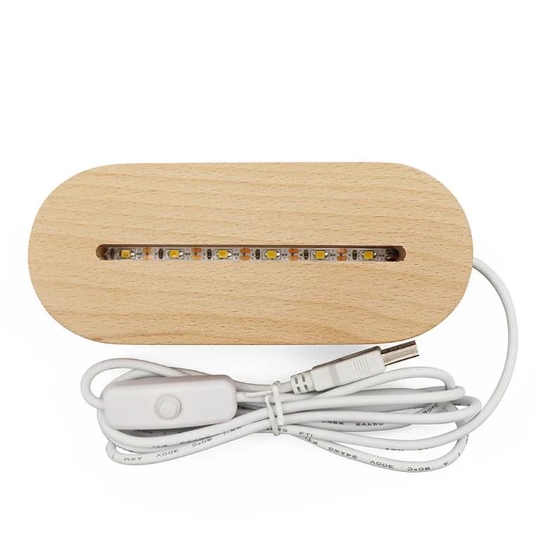 Factory direct sale oval beech wood base 3d night light base LED night light suitable for acrylic