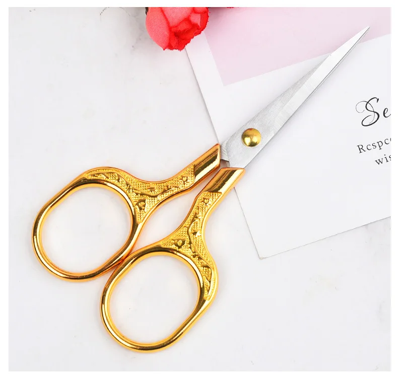 Vintage Gold Sewing Cut Scissors Small Engraved Fabric Embroidery Scissors