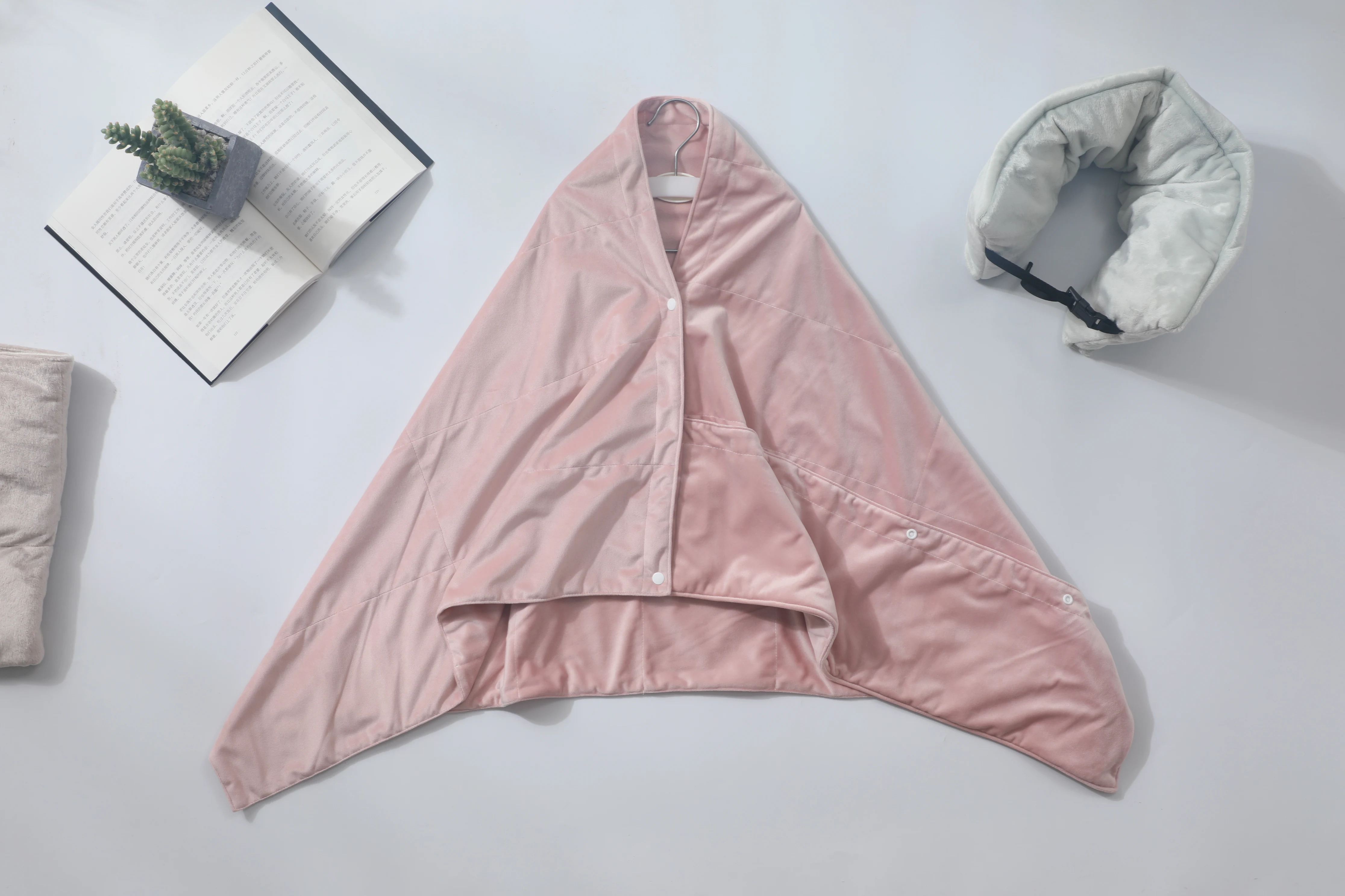 Hooded Throw Shawl With Sleeves Sherpa Hood Wearable Blanket For Adult