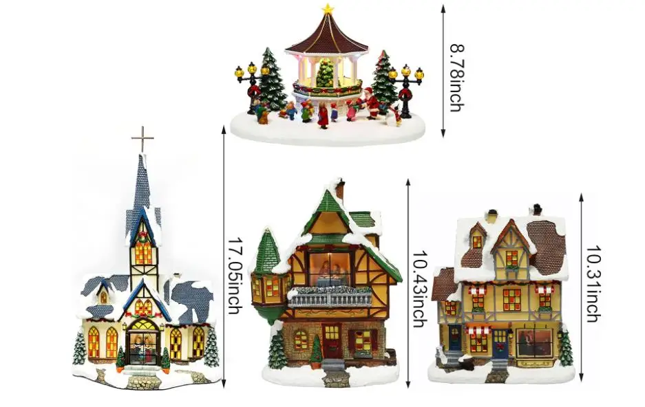Polyresin/Resin christmas village Moments in Time Christmas Village 30 pc Set, with LED Lights, Battery Operated (not Included)