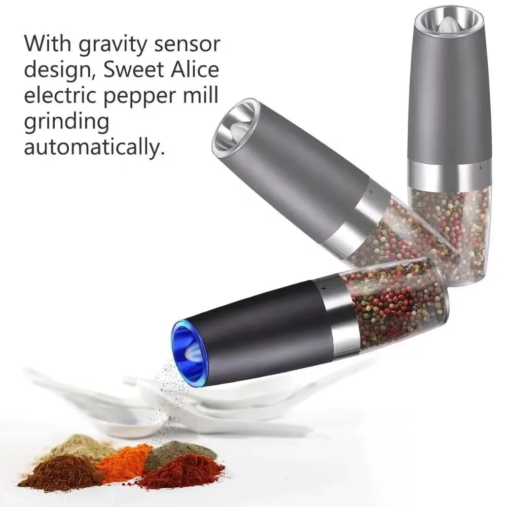 Gravity Induction Automatic Pepper Grinder with Adjustable Thickness Electric Pepper Grinder with Blue Light