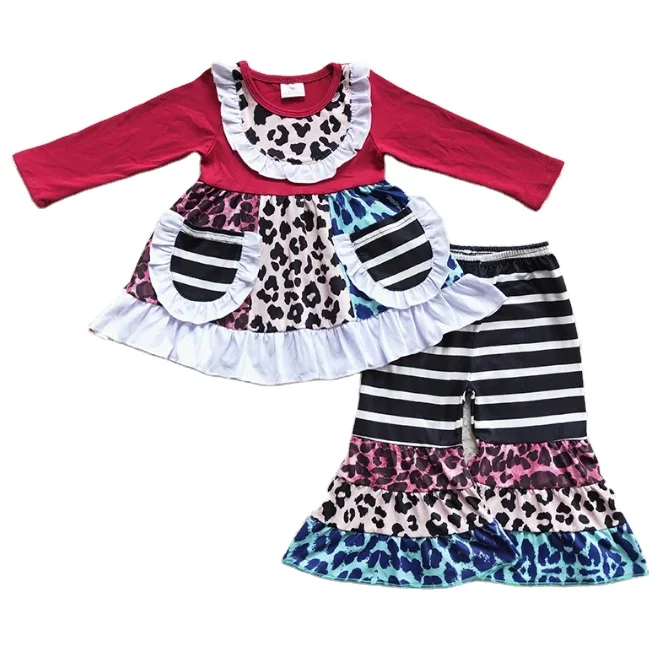 Kids Girls Happy New Year Bell Bottom Pants Boutique Outfit toddler girl french knot dress  set kids spring flower clothes