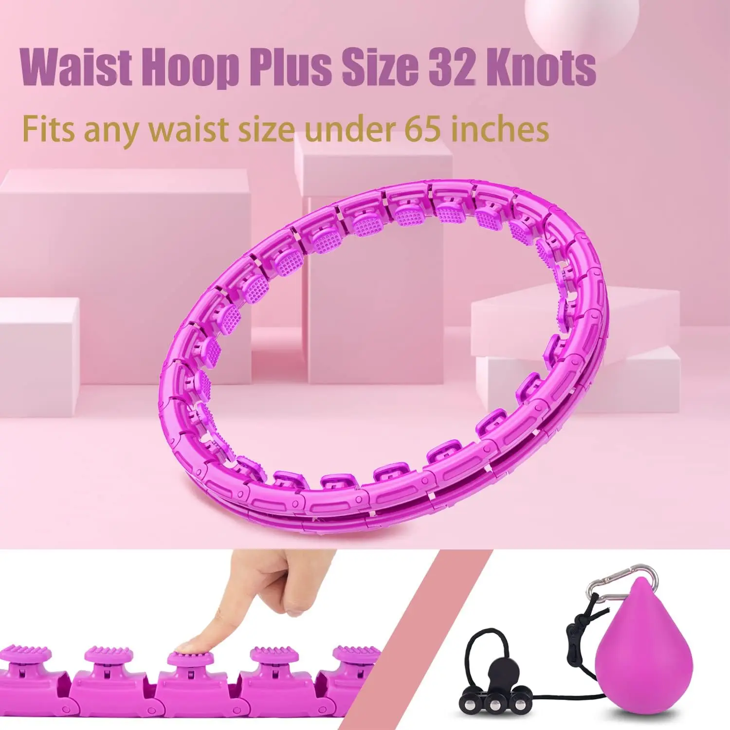 color rose 32 Knots Weighted Workout Hoop Plus Size Smart Waist Exercise Ring At Home Fitness Belly Abdominal Adjustable