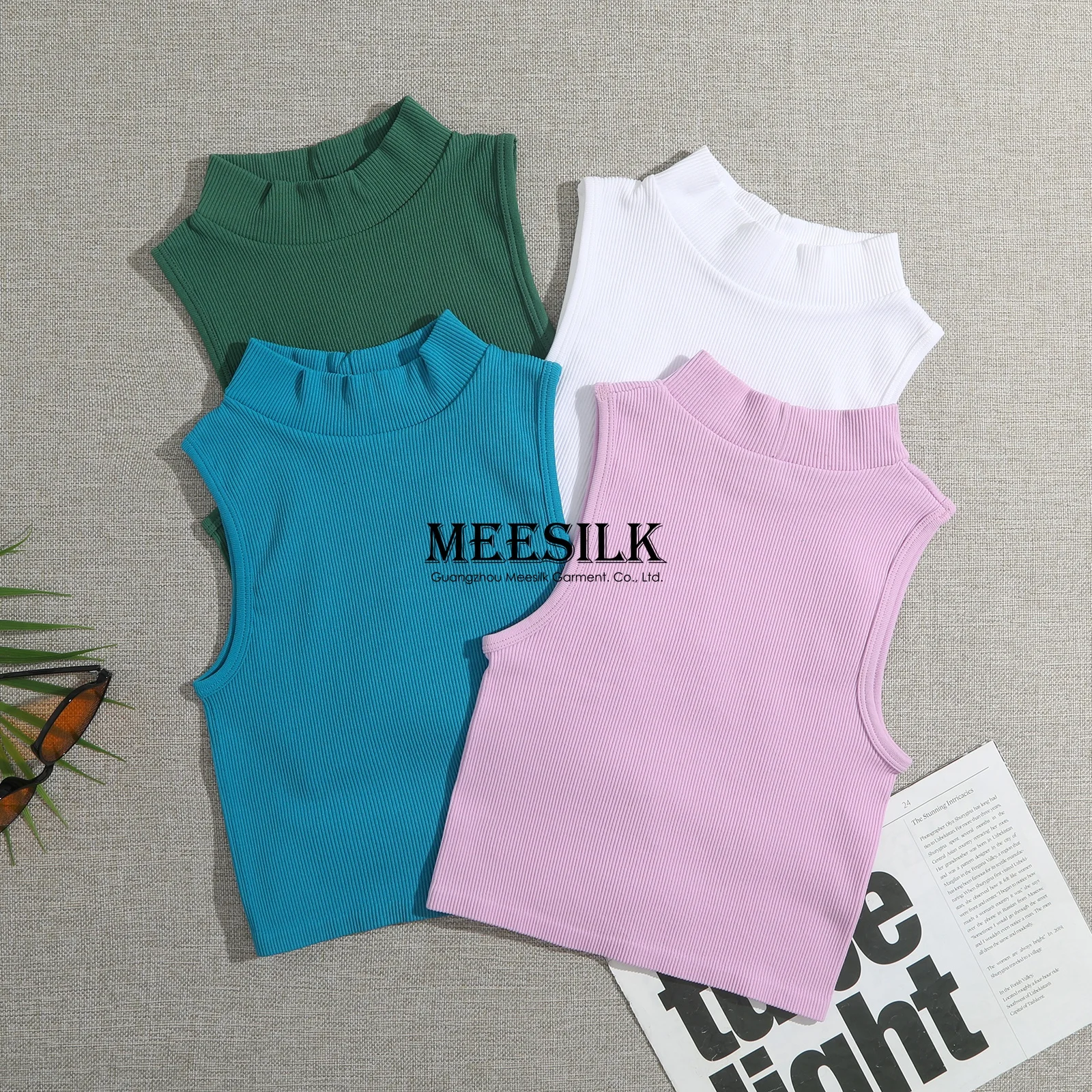 Custom Fashion Women Mock Neck Sleeveless Crop Tank Tops Plain Street Casual Summer Vest Slim Tank Tops Athletic Stretch Spandex